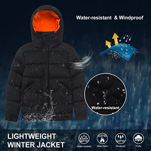 SOLOCOTE Boys Lightweight Thick Winter Jacket Warm & Soft Puffy Cotton Coat with Hood