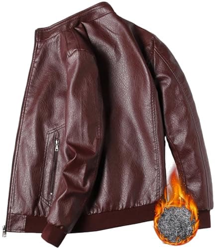PEGENO Men's Lightweight Stand Collar Faux Leather Motorcycle Jacket