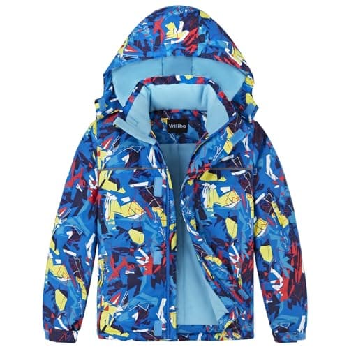 Vrilibo Boys' Waterproof Ski Jacket, Warm Fleece Winter Snow Coat