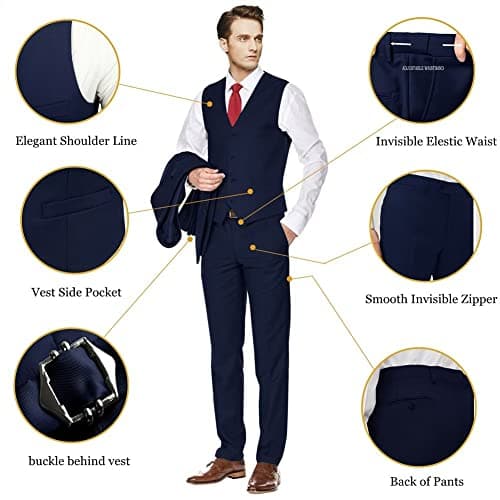 Amyox Men's Slim Fit 3Piece Business Wedding Tuxedo Suit Set Jacket Vest Pants Tie