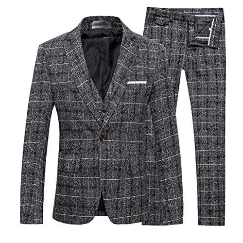 Cloudstyle Men's 3-Piece Plaid Slim Fit Wedding Suit