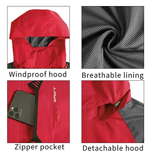 TEZO Men's Hooded Rain Jacket - Waterproof Hiking Windbreaker