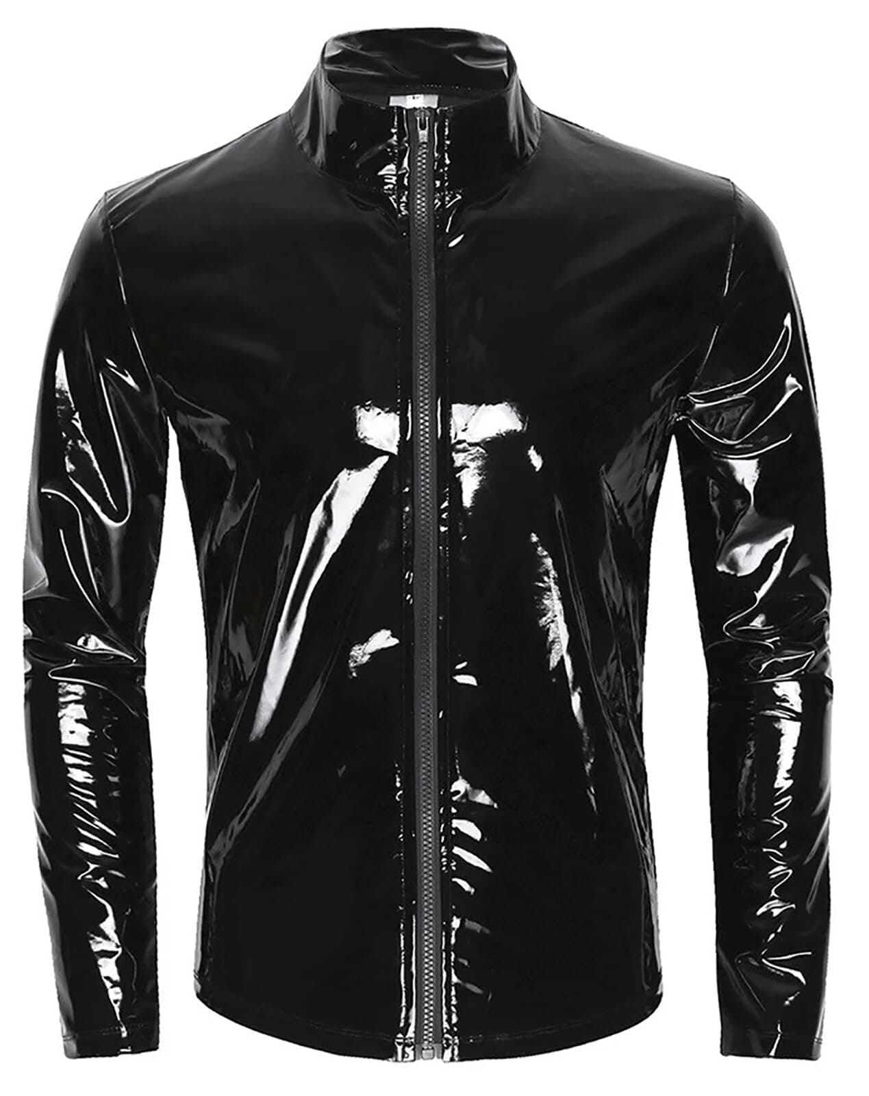 MALE SHINY PATENT LEATHER JACKET SLIM FIT NIGHTCLUB PARTY WEAR