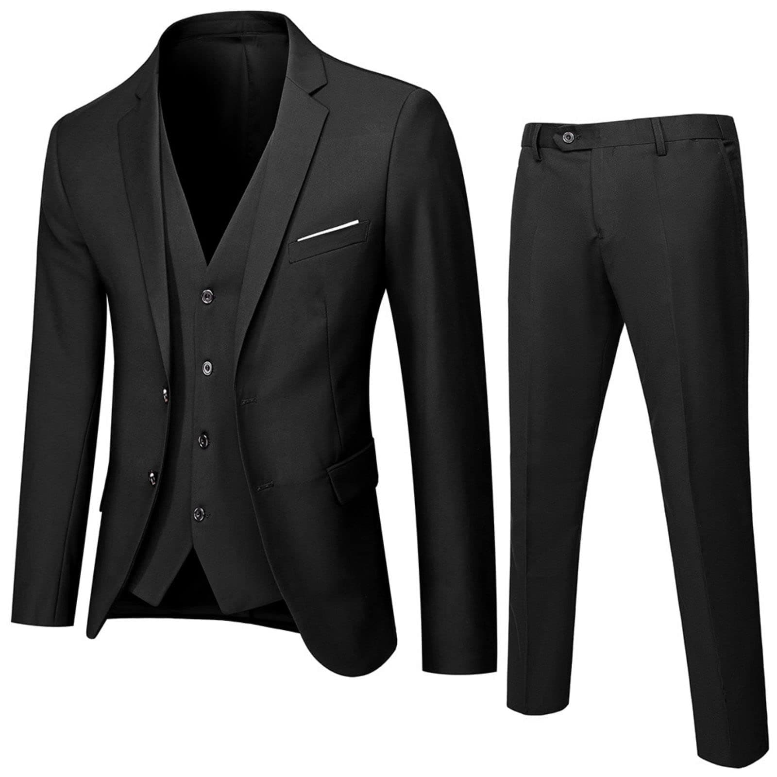 Moneyake Men's 3-Piece Slim Fit Suit Set: Blazer, Vest, Pants