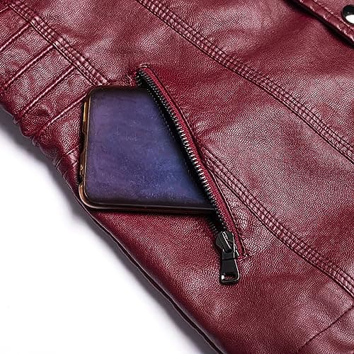 YMADREIG Women's Faux Leather Zip-Up Hooded Moto Jacket