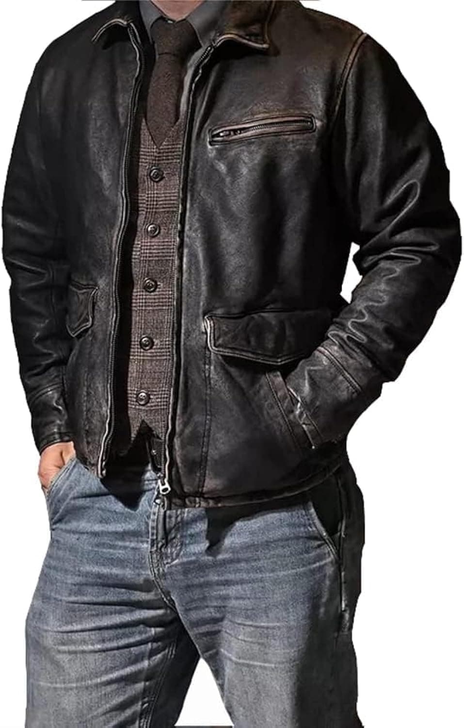 H2ZEE Men's Real Leather Distressed Biker Jacket | Vintage Motorcycle Clothing