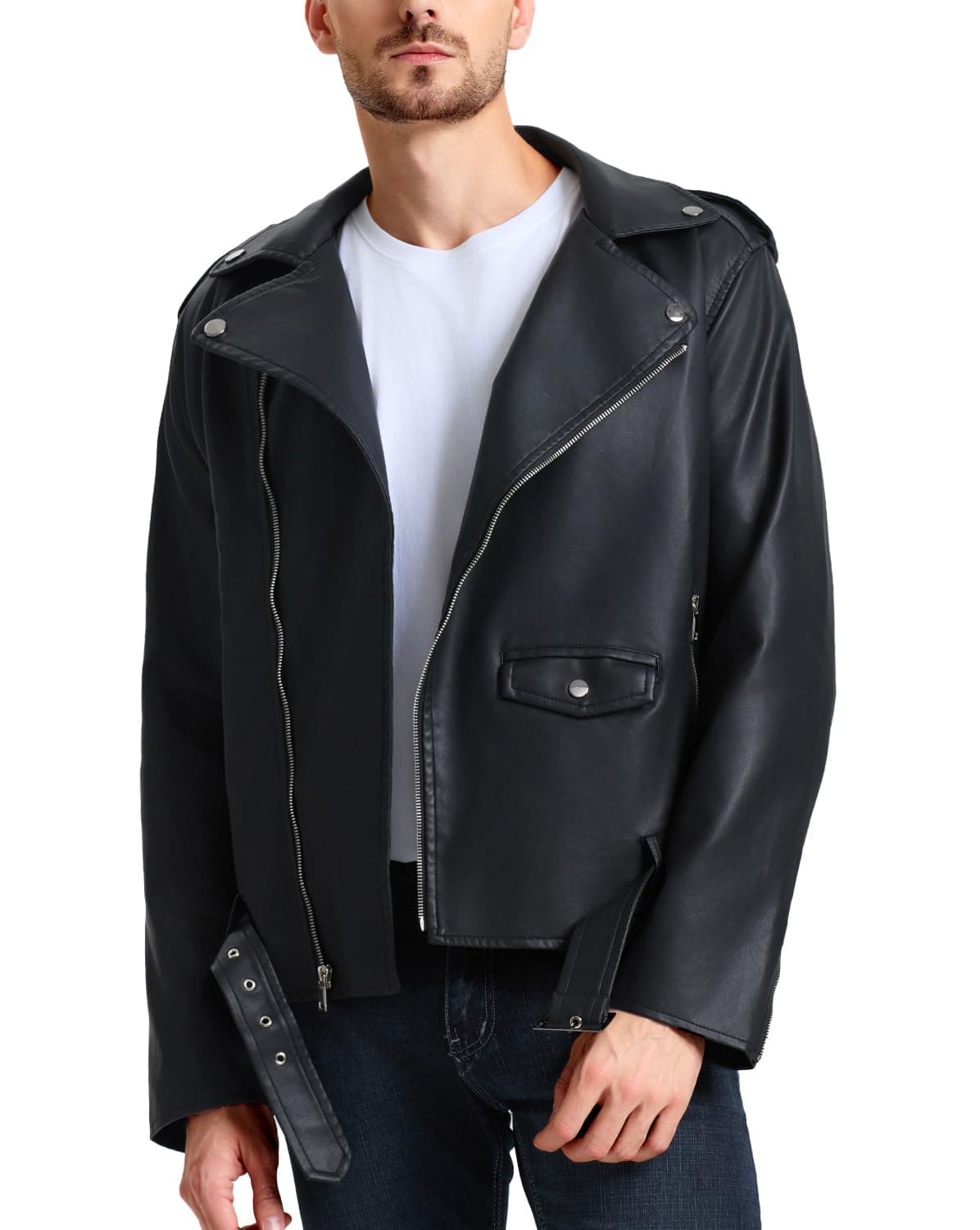 WULFUL Men's Faux Leather Bomber Jacket for Motorcycle