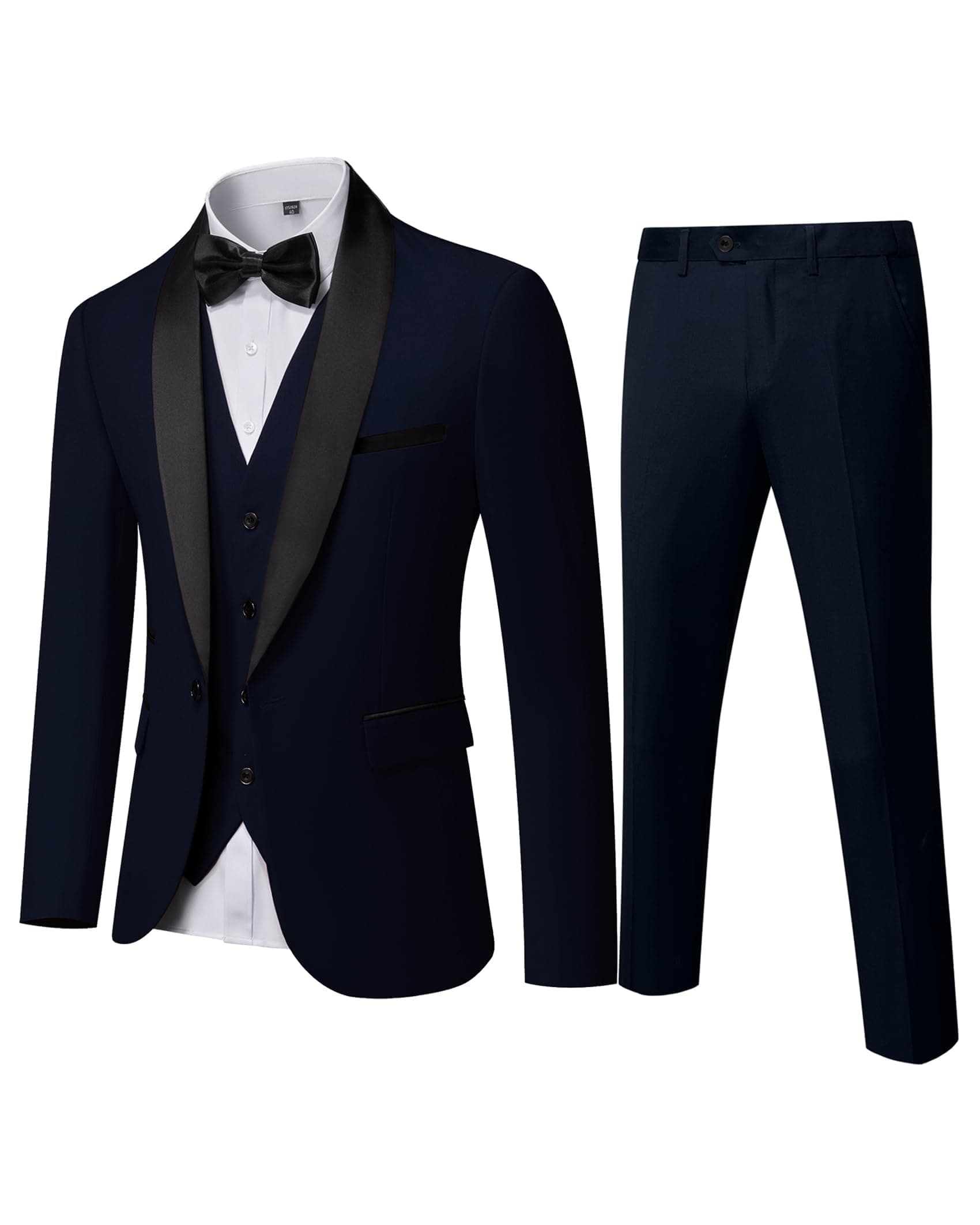 YND Men's Slim Fit Tuxedo Set with Shawl Collar Jacket Vest Pants Bow Tie