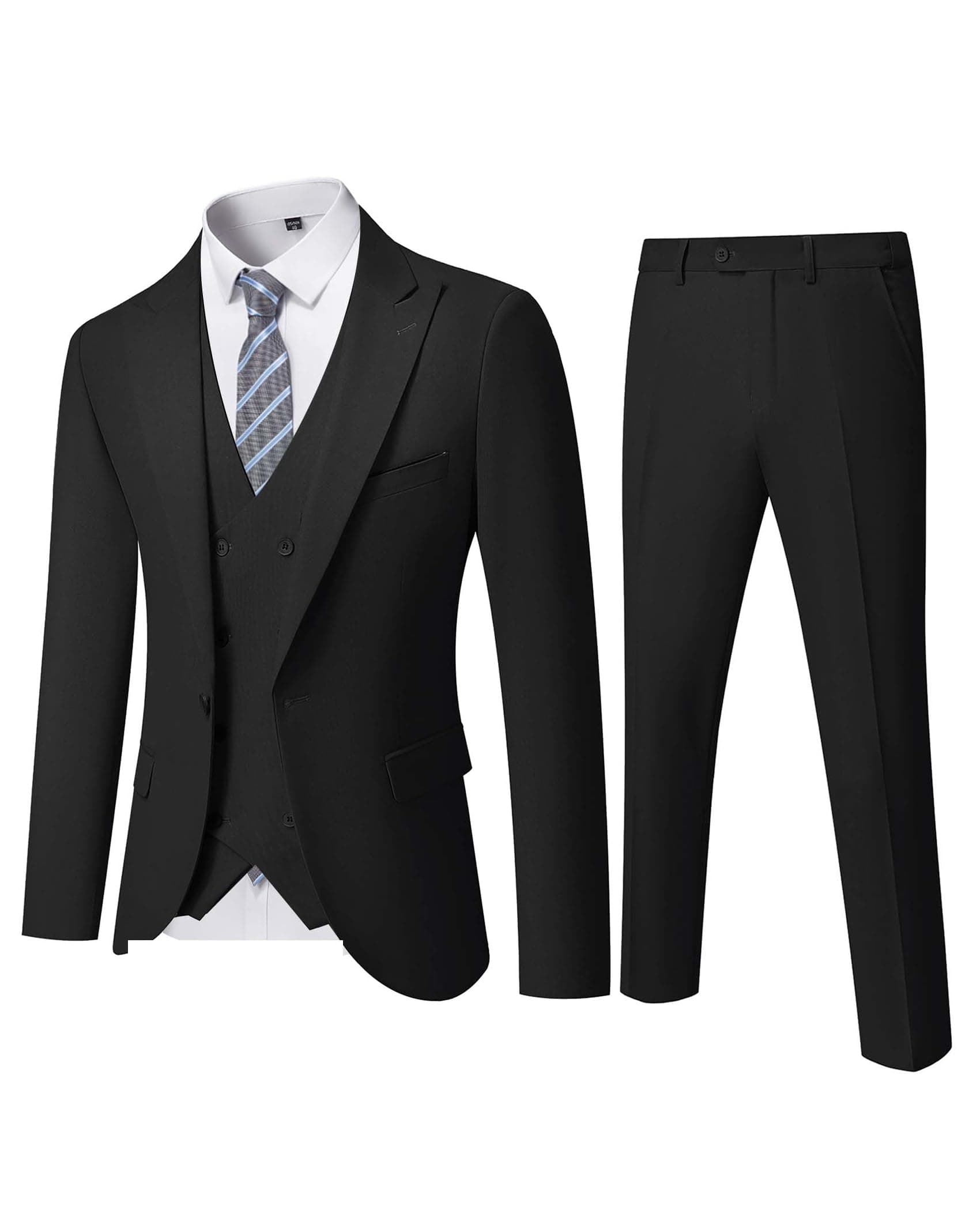 YND Men's Slim Fit 3-Piece Business Suit Set with Blazer & Vest