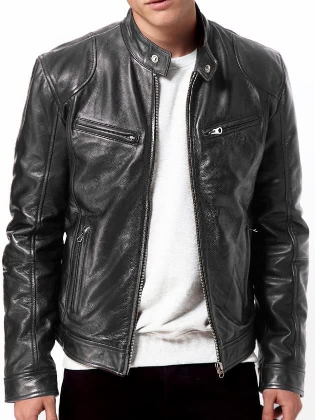 DECIMAL Genuine Black Lambskin Biker Jacket for Men VINTAGE Motorcycle Jackets