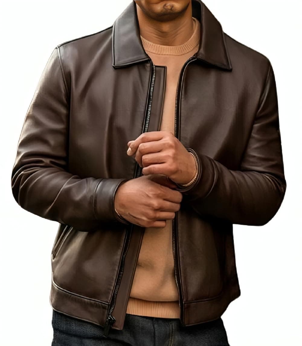Classic Mens Genuine Lambskin Leather Jacket with Zip Out Liner