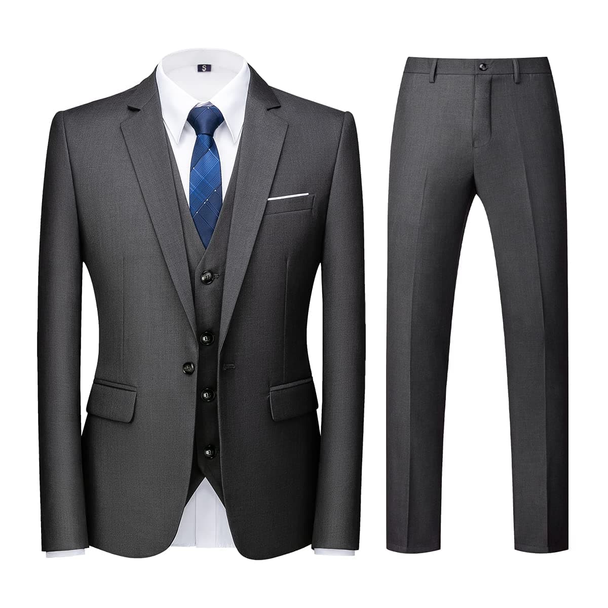 KUDORO Mens 3 Piece Tuxedo Suit Blazer Vest Pants Formal Set
