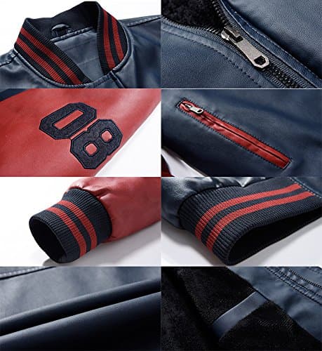 Lavnis Men's Faux Leather Slim Fit Casual Baseball Collar Jacket