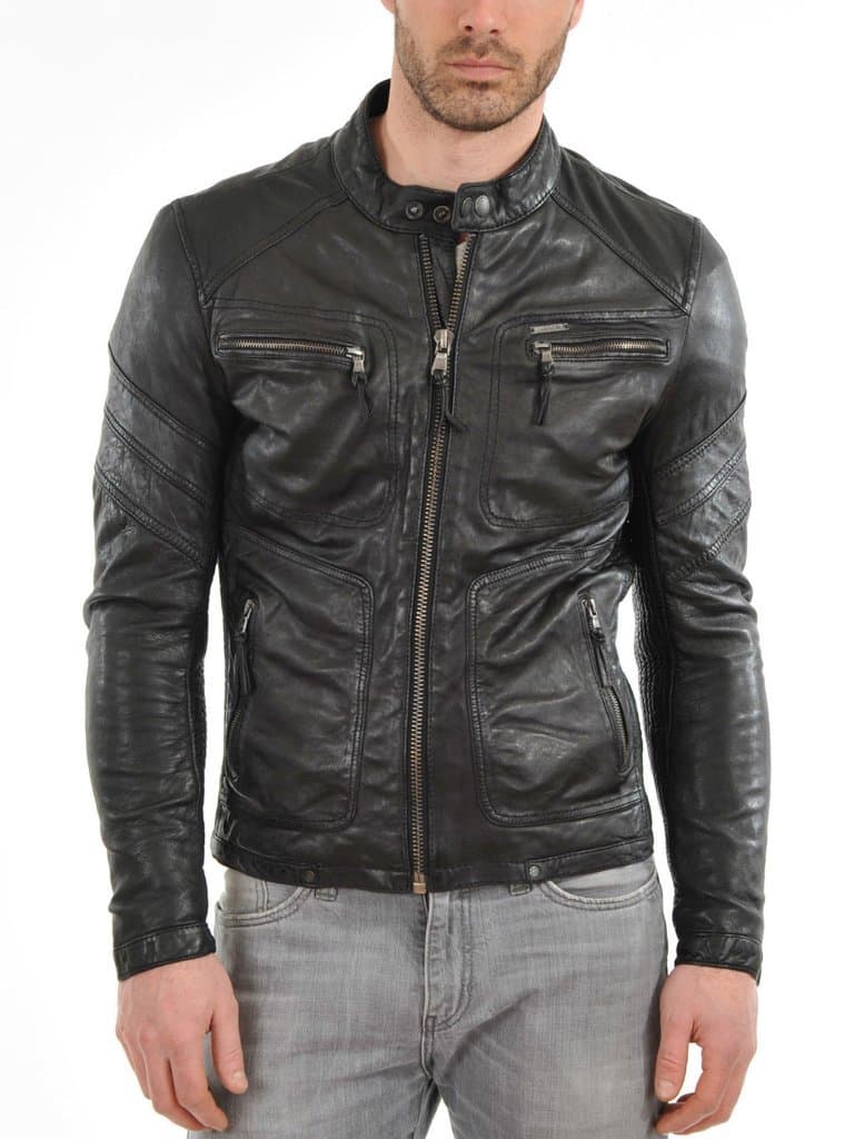 WONDERPIEL Black Leather Jacket for Men – Real Lambskin Biker Jacket