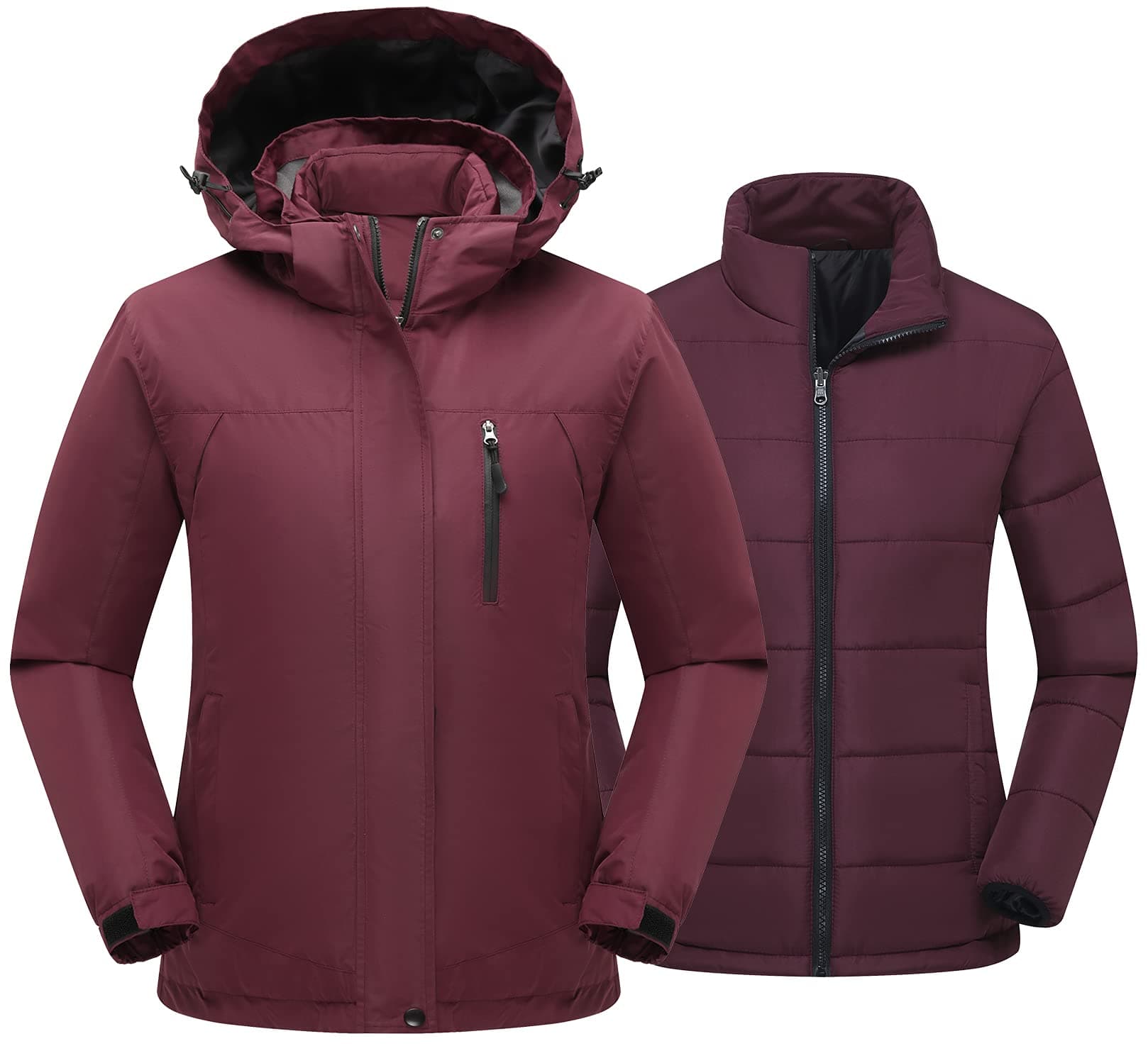 PTSOC Women's 3-in-1 Ski and Hike Jacket - Waterproof, Windproof, Warm Winter Snow Coat
