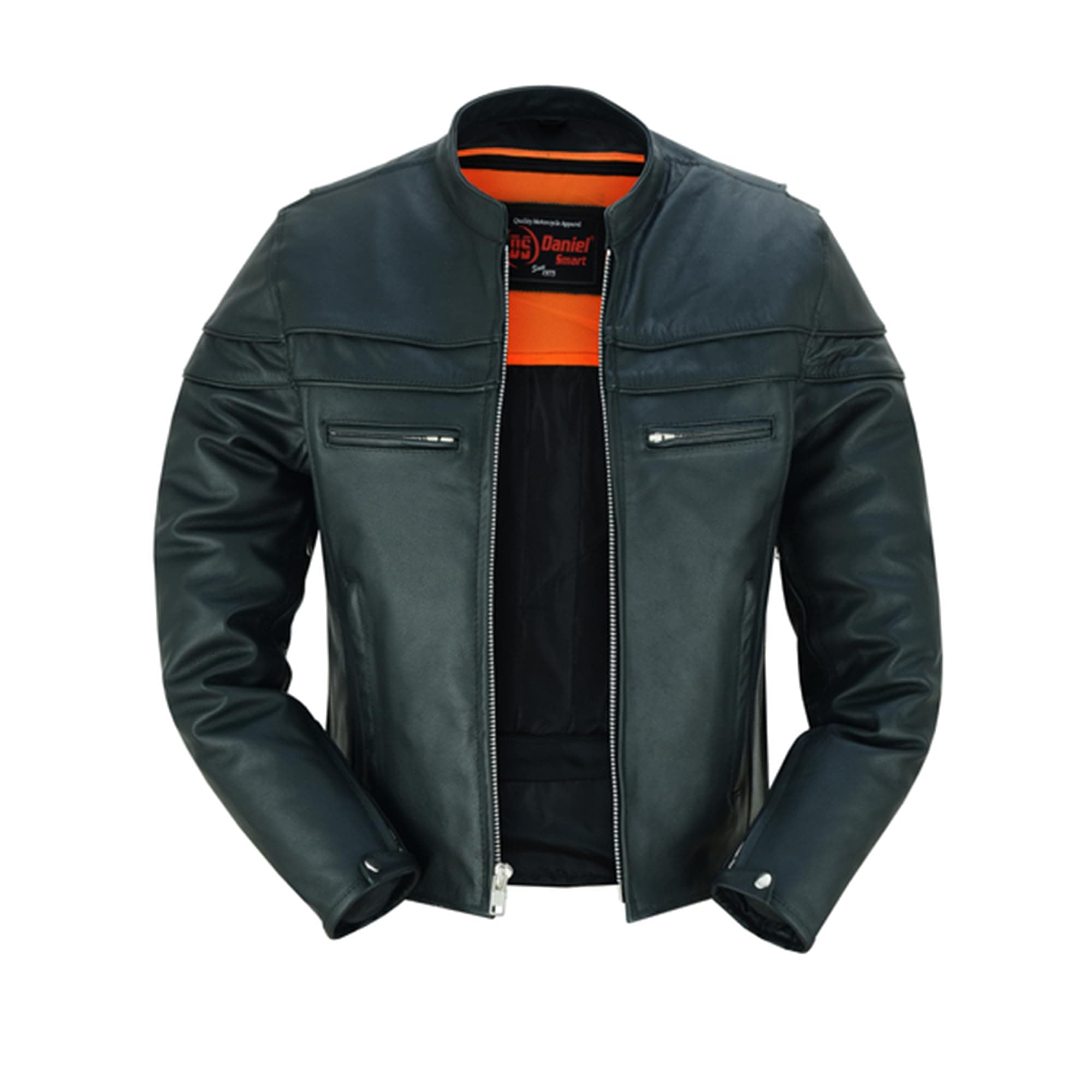 Daniel Smart Men's Black Leather Biker Jacket with Concealment Pockets