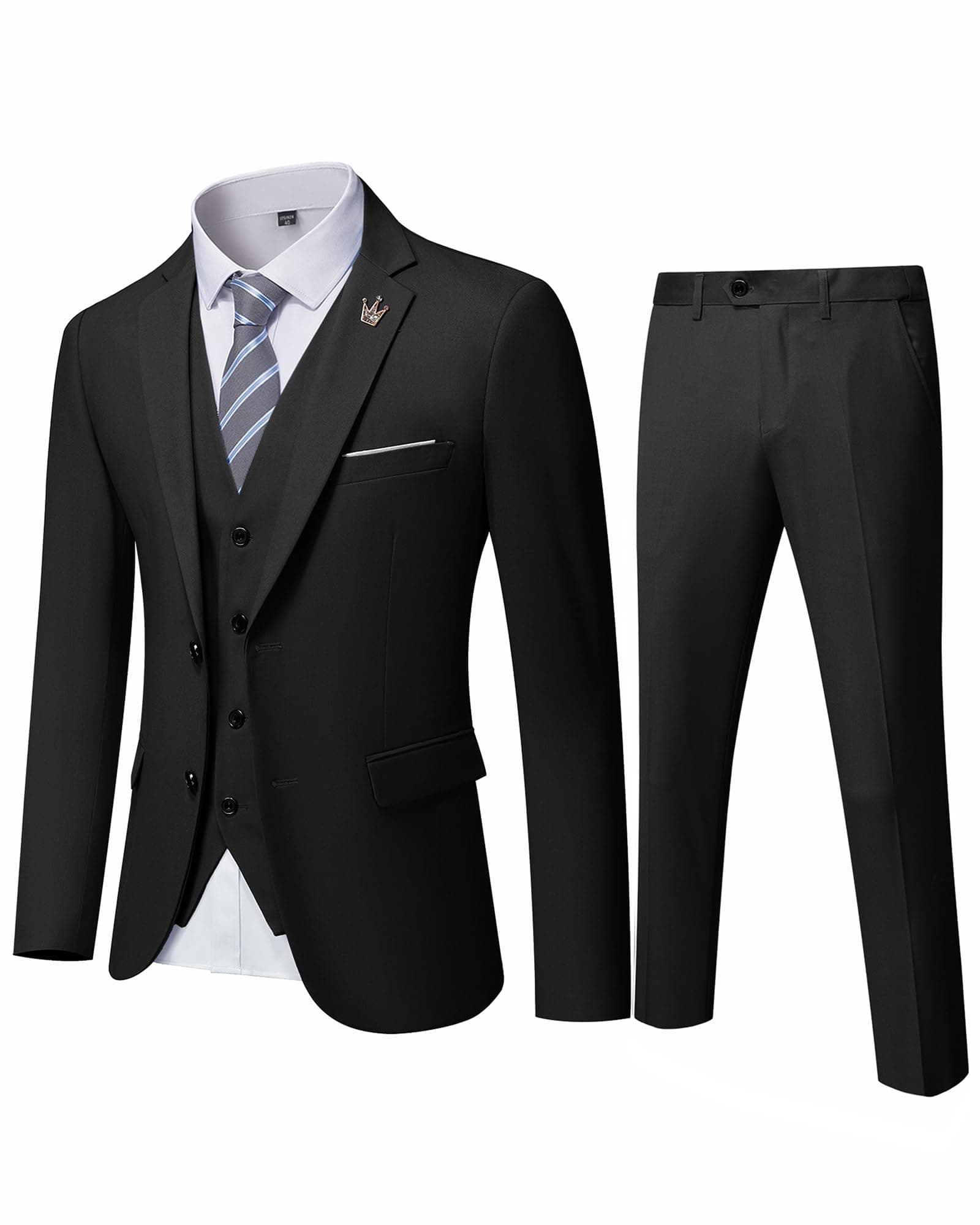 MY'S Men's 3-Piece Slim Fit Suit Set with Blazer, Vest, Pants, and Tie for Weddings