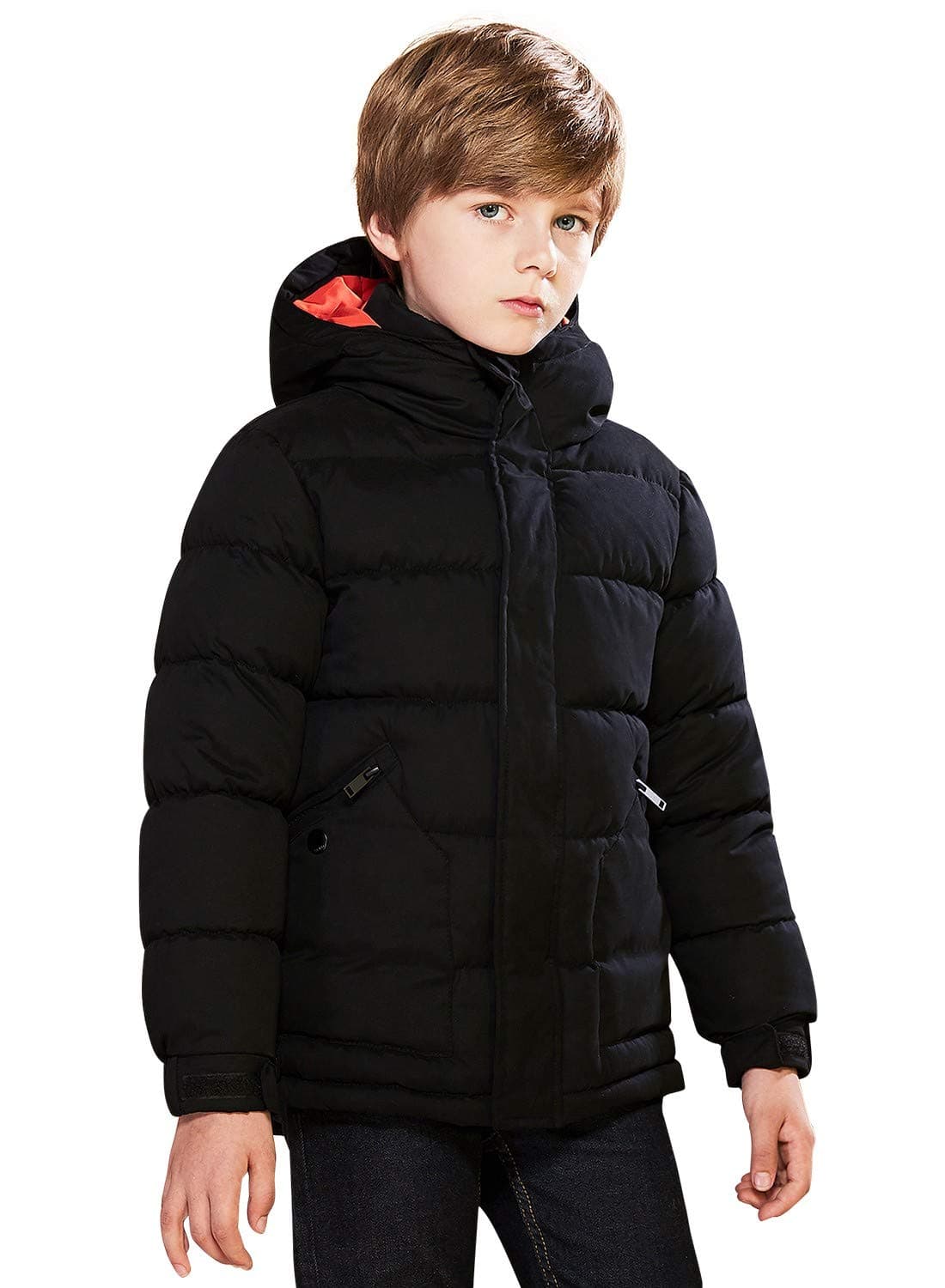 SOLOCOTE Boys Lightweight Thick Winter Jacket Warm & Soft Puffy Cotton Coat with Hood