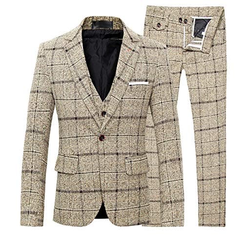 Cloudstyle Men's 3-Piece Plaid Slim Fit Wedding Suit