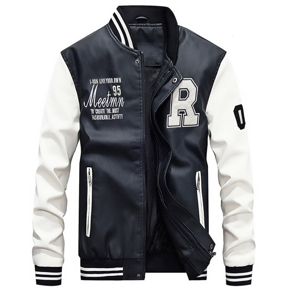 Lavnis Men's Faux Leather Slim Fit Casual Baseball Collar Jacket