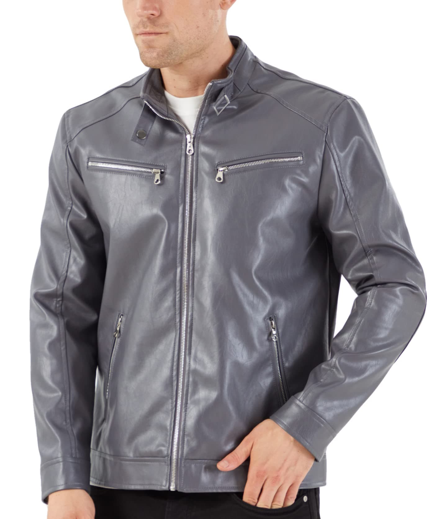 WULFUL Men's Lightweight Stand Collar Faux Leather Motorcycle Outwear for Motorcycle Riders
| WULFUL Men's Stand Collar Leather Jacket Global Recycled Standard Suitable for Urban Outdoors
| WULFUL Men's Stand Collar Faux Leather Jacket Global Recycl