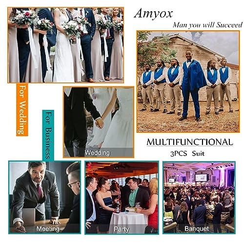 Amyox Men's Slim Fit Two Piece Wedding Prom Suit Jacket & Pants Set
