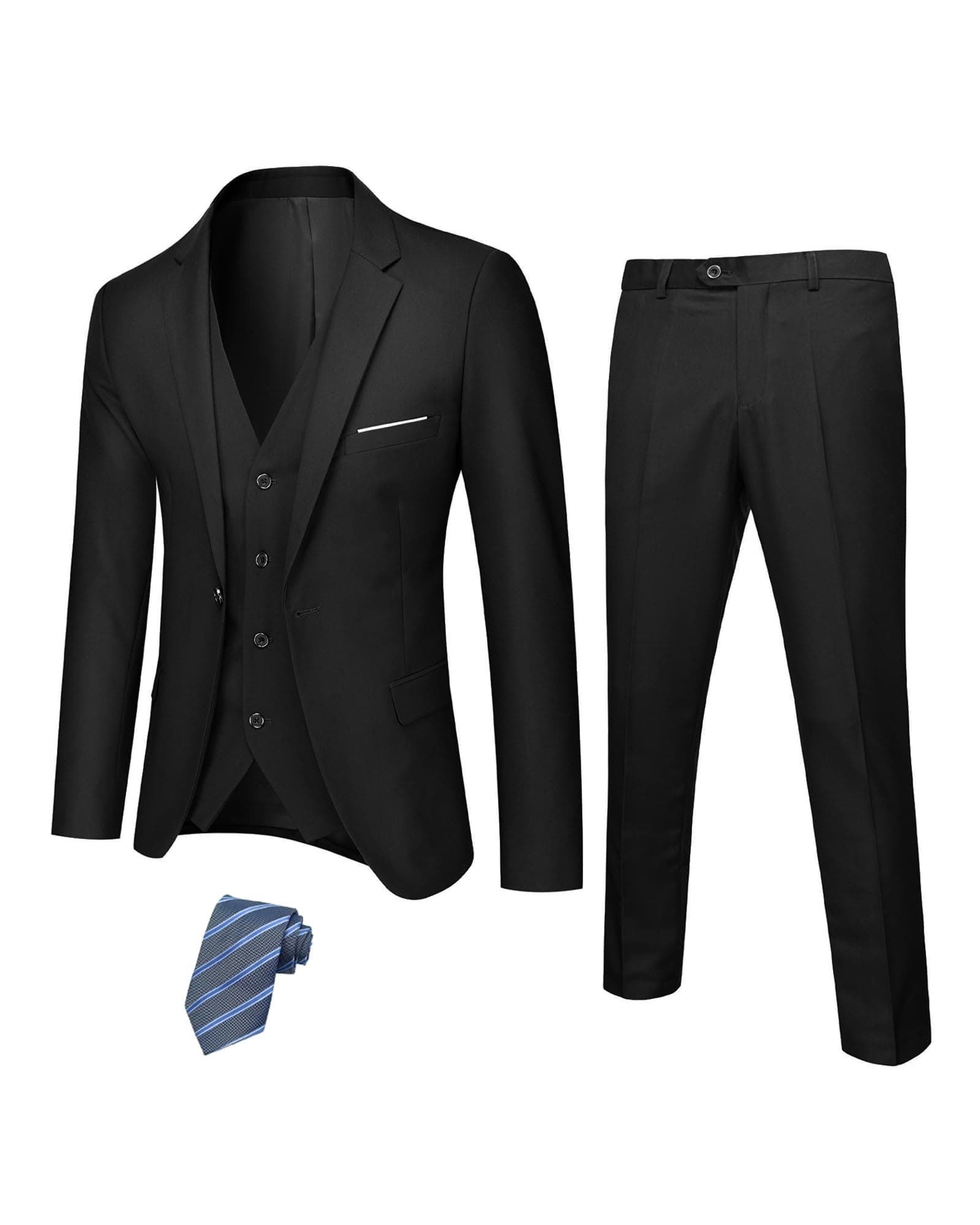 Hihawk Men's Slim Fit 3-Piece Stretch Suit with Blazer, Vest, Pants, and Tie