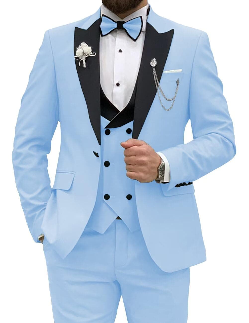 Wangyue Men's Slim Fit Tuxedo 3-Piece Suit for Wedding Party Prom Dinner