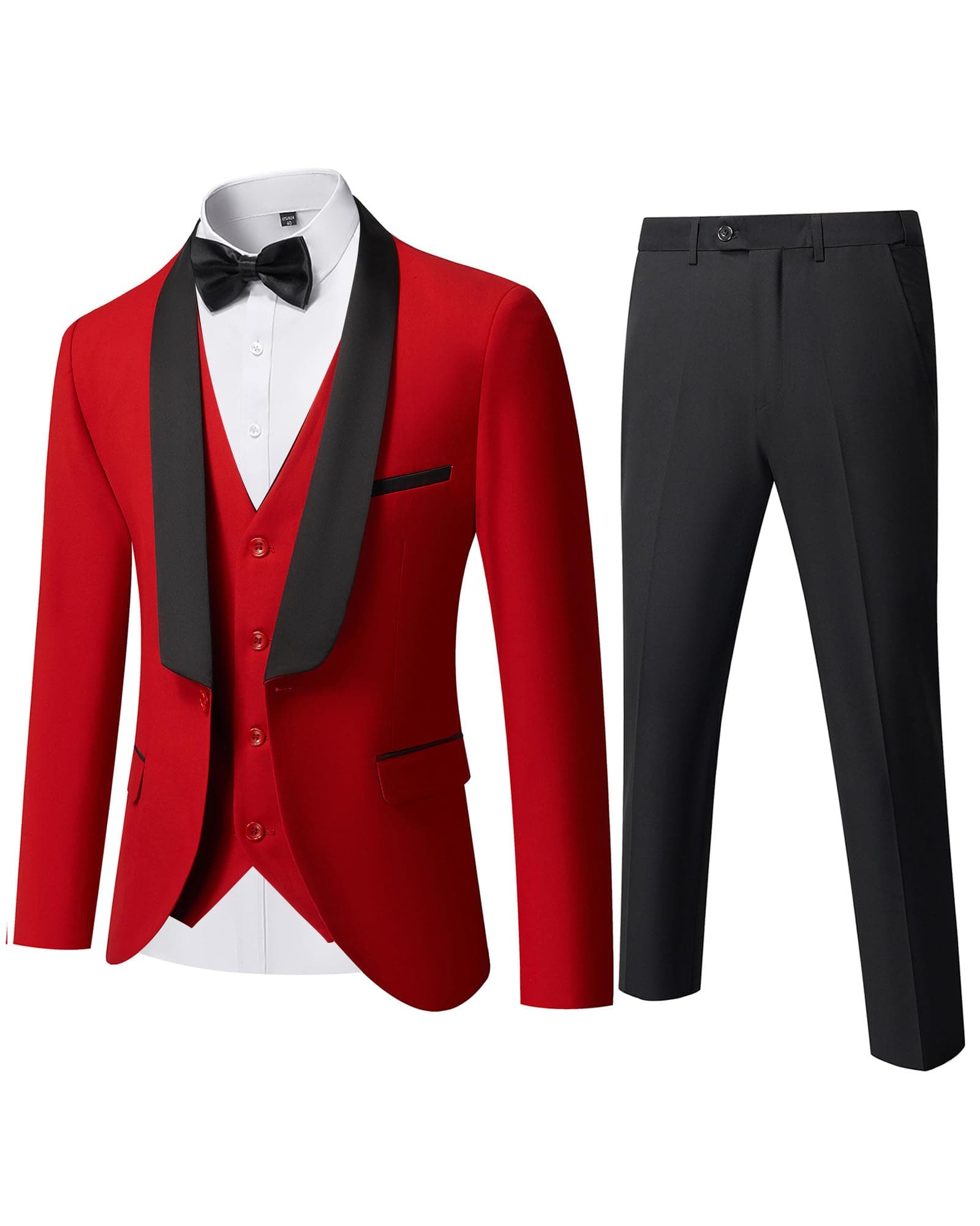 YND Men's Slim Fit Tuxedo Suit 3-Pc Set with Bow Tie