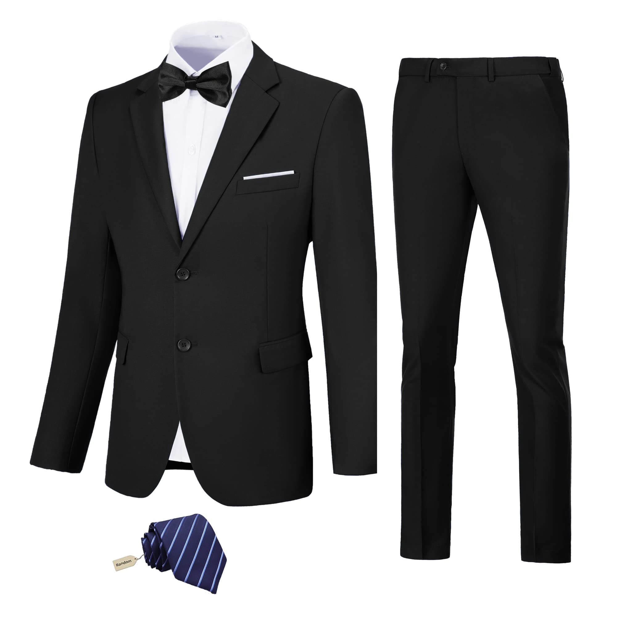 Slim Fit Suit Set for Men: Solid Color Jacket, Pants, and Tie