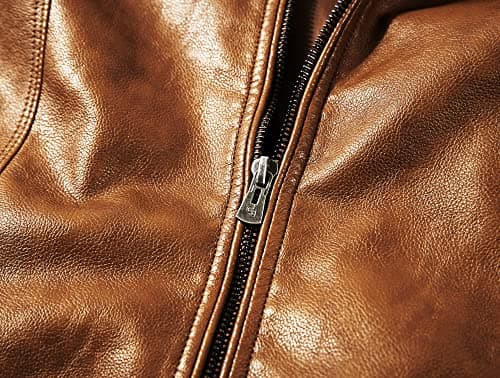 WULFUL Men's Lightweight Stand Collar Faux Leather Motorcycle Jacket
