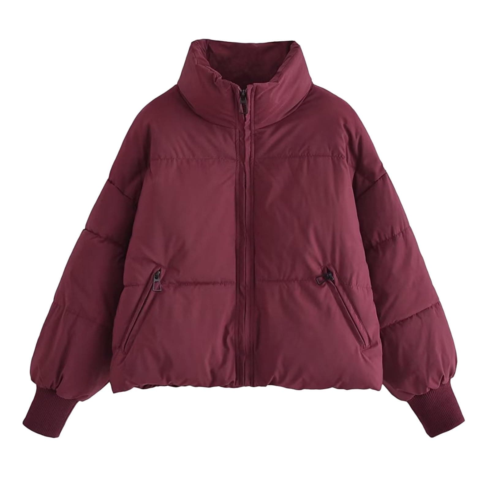 YMADREIG Women's Winter Cropped Down Jacket Zip-Up Padded Coat