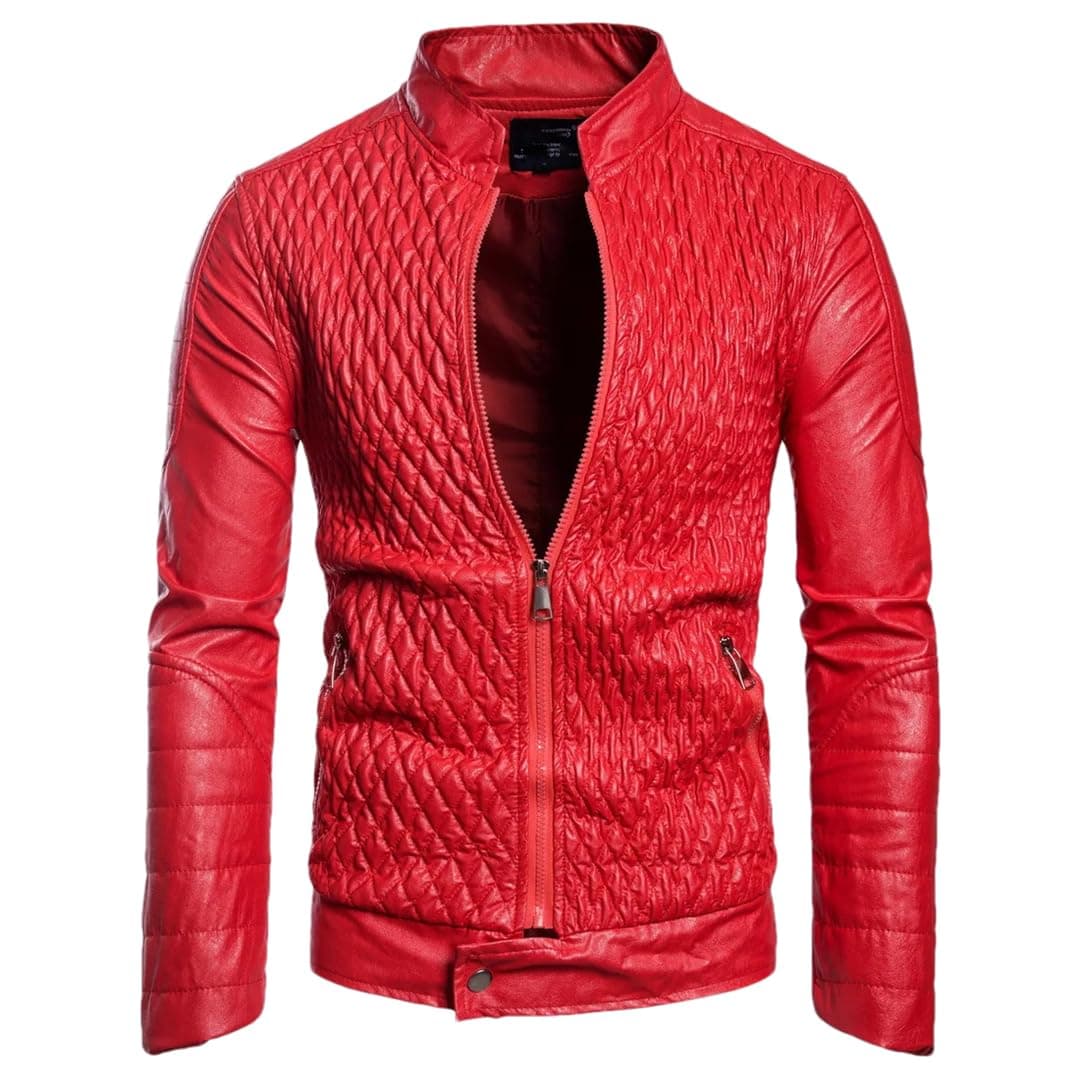 Stylish Men's Slim Leather Biker Jacket with Zipper