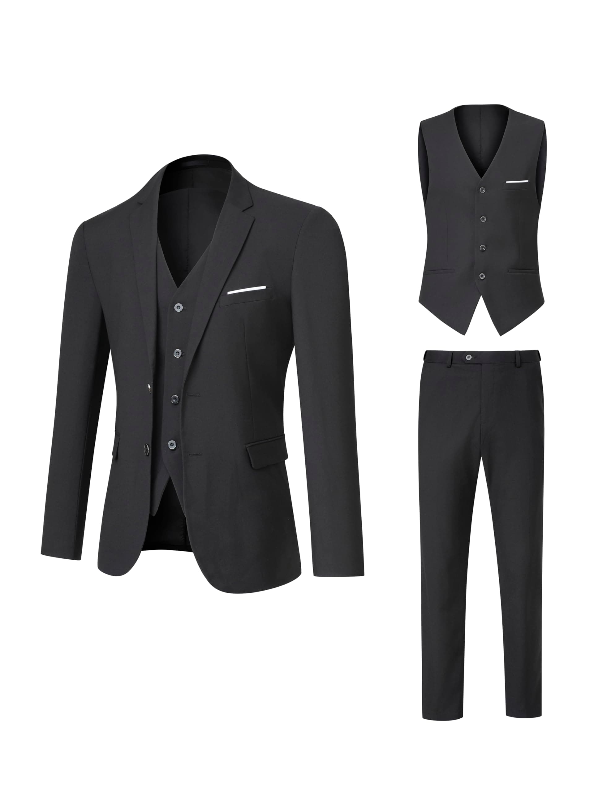 Men's 3 Piece Slim Fit Suit with Jacket, Vest, Pants, and Tie