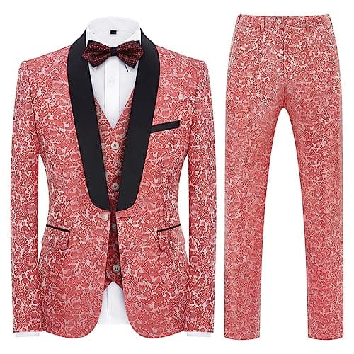 Kudoro Mens Slim Fit 3 Piece Tuxedo Suit Set for Prom Wedding Paisley Jacket Pants
