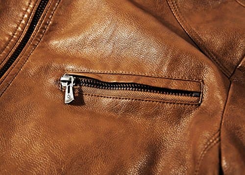 WULFUL Men's Lightweight Stand Collar Faux Leather Motorcycle Jacket