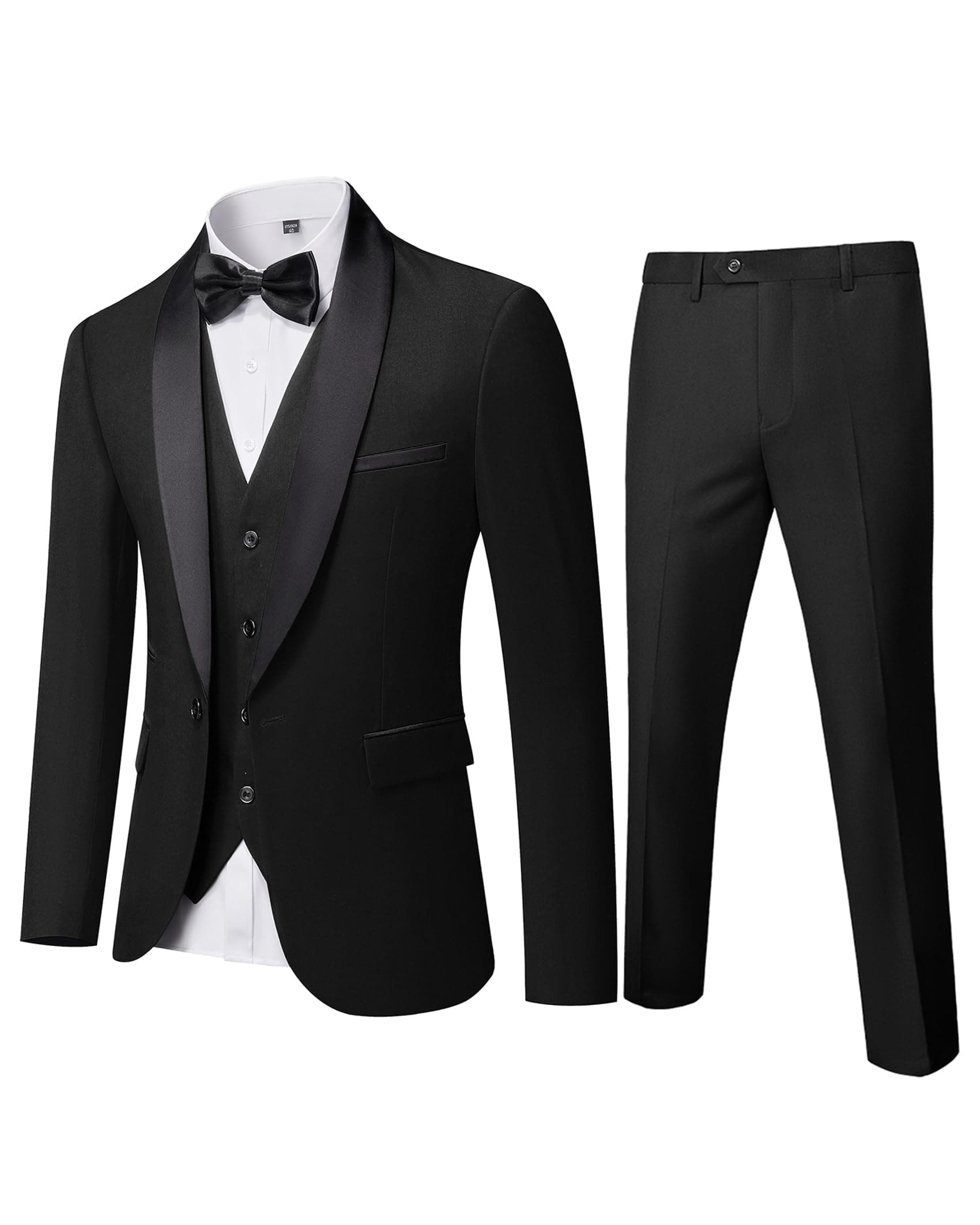 YND Men's Slim Fit Tuxedo 3-Piece Set with Shawl Collar Jacket