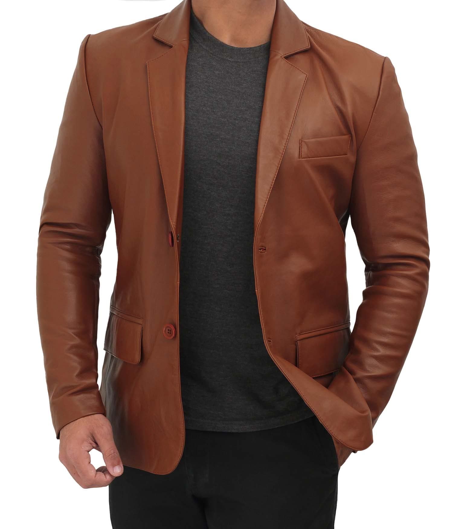 Black & Brown Real Lambskin Leather Blazer for Men