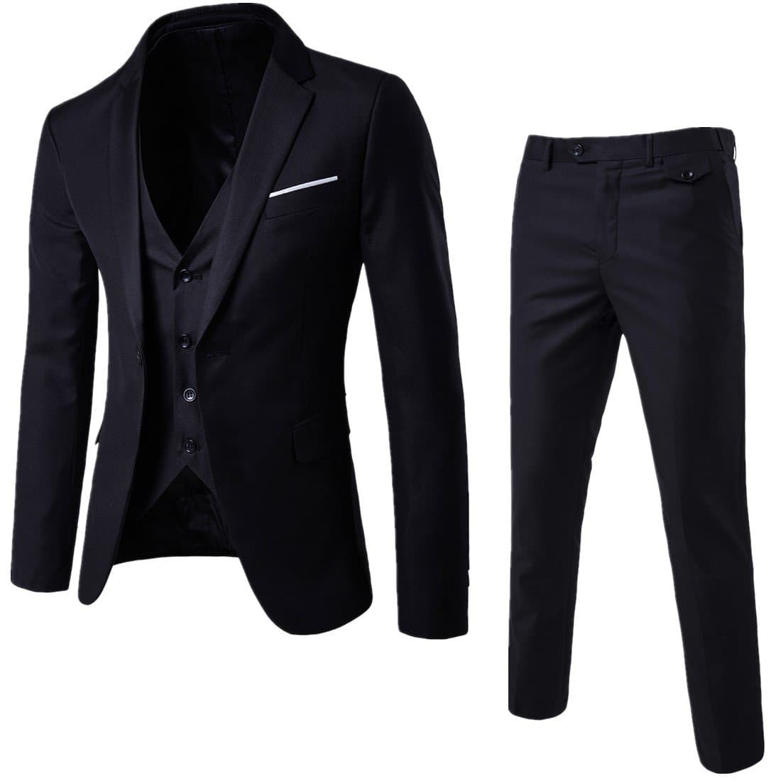 WULFUL Men’s Slim Fit 3-Piece Suit: Blazer, Vest & Pants for Business and Weddings