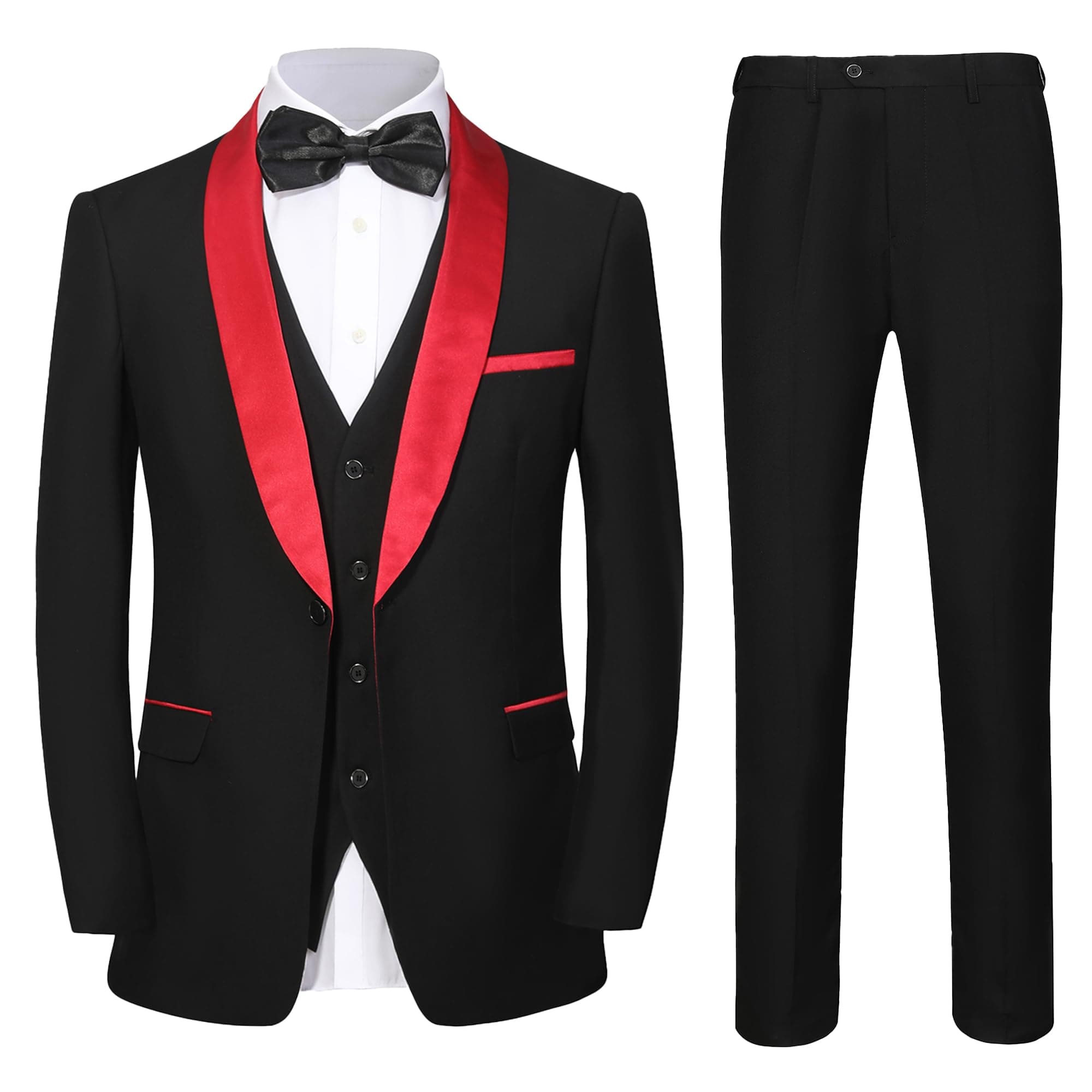 Beauty-Emily Men's 3-Piece Slim Fit Suit Set Jacket Vest Pants