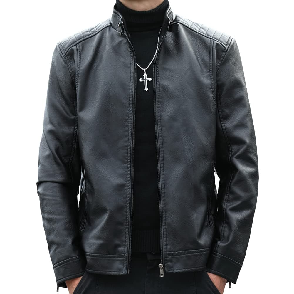 Men's Casual Faux Leather Biker Jacket for Womleys