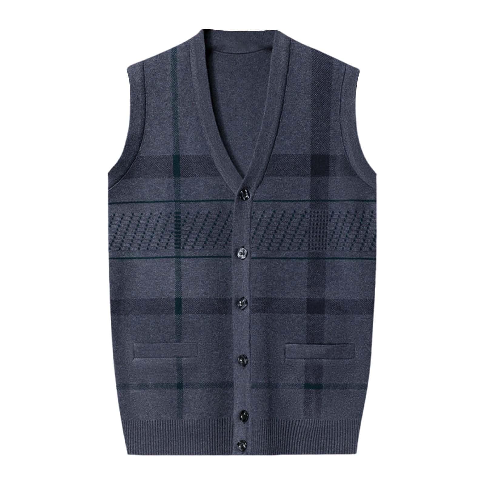 Men's Plaid V-Neck Classic Knit Sleeveless Sweater Vest