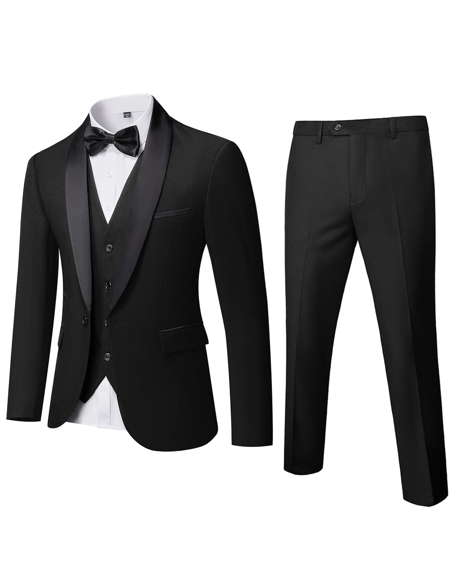 MrSure Men's Slim Fit Tuxedo 3-Piece Suit Vest Pants Tie Set