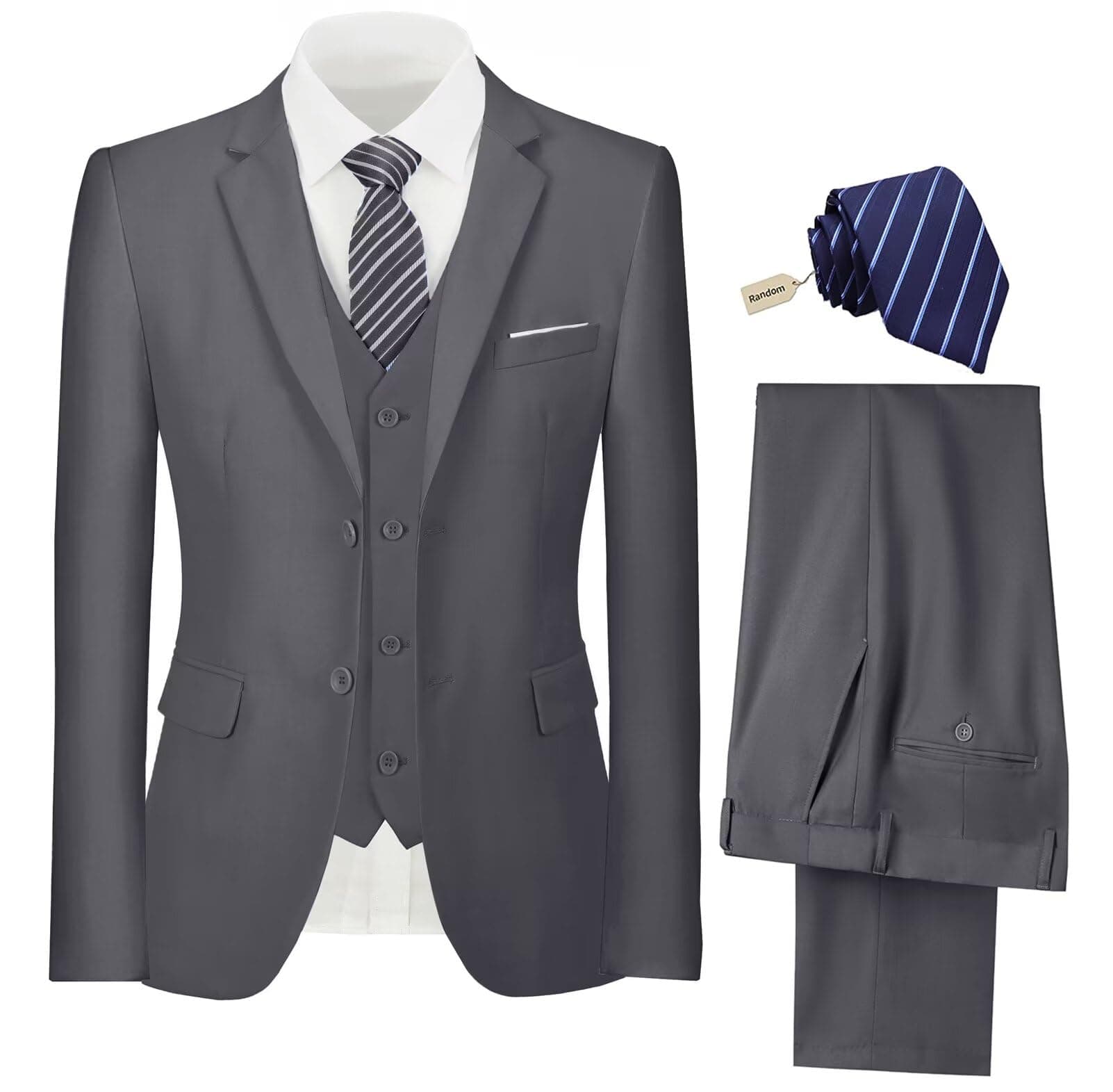 Pyiuhs Slim Fit 3 Piece Wedding Groomsmen Suit Set