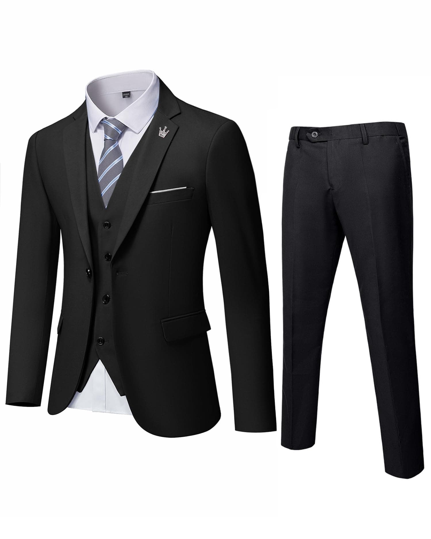 Slim Fit 3-Piece Suit Set for Men: Blazer, Vest, Pants & Tie