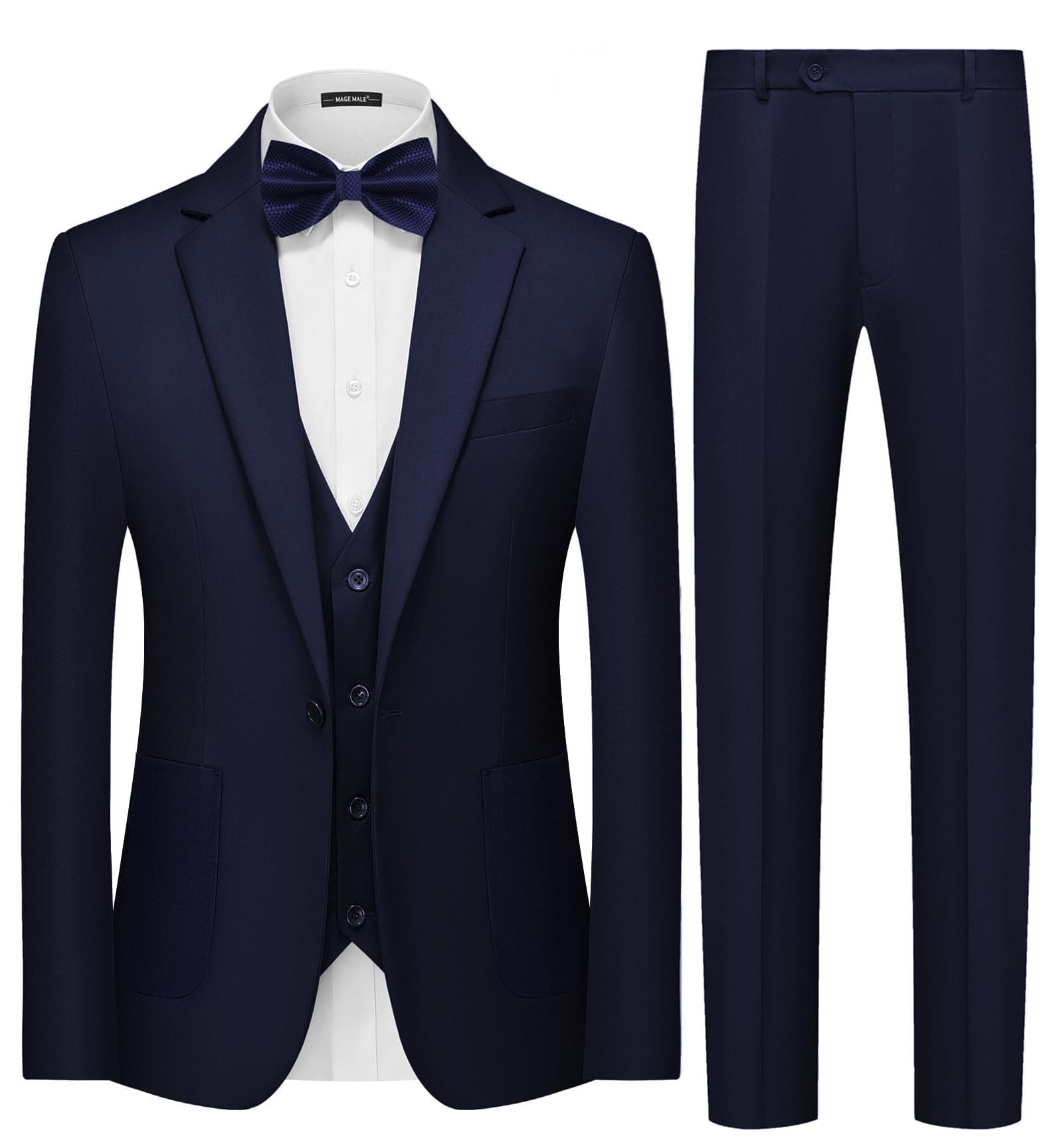 MAGE Men's Slim Fit Tuxedo Suit 3-Piece Set for Weddings and Proms