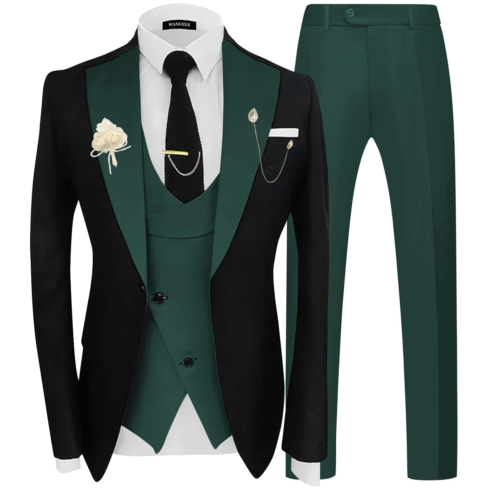 Wangyue Men's Double Breasted Tuxedo Suit 3-Piece Slim Fit Sets for Wedding Prom
