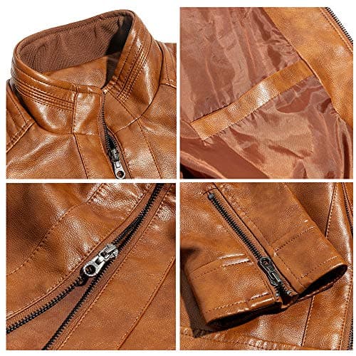Men's Faux Leather Stand Collar Motorcycle Jacket