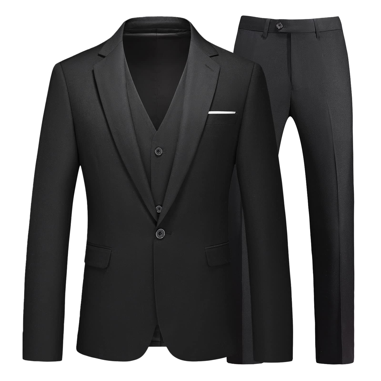 KUDMOL Men's Slim Fit 3-Piece Solid Suit Blazer Vest & Pant Set for Business Wedding Formal Prom
