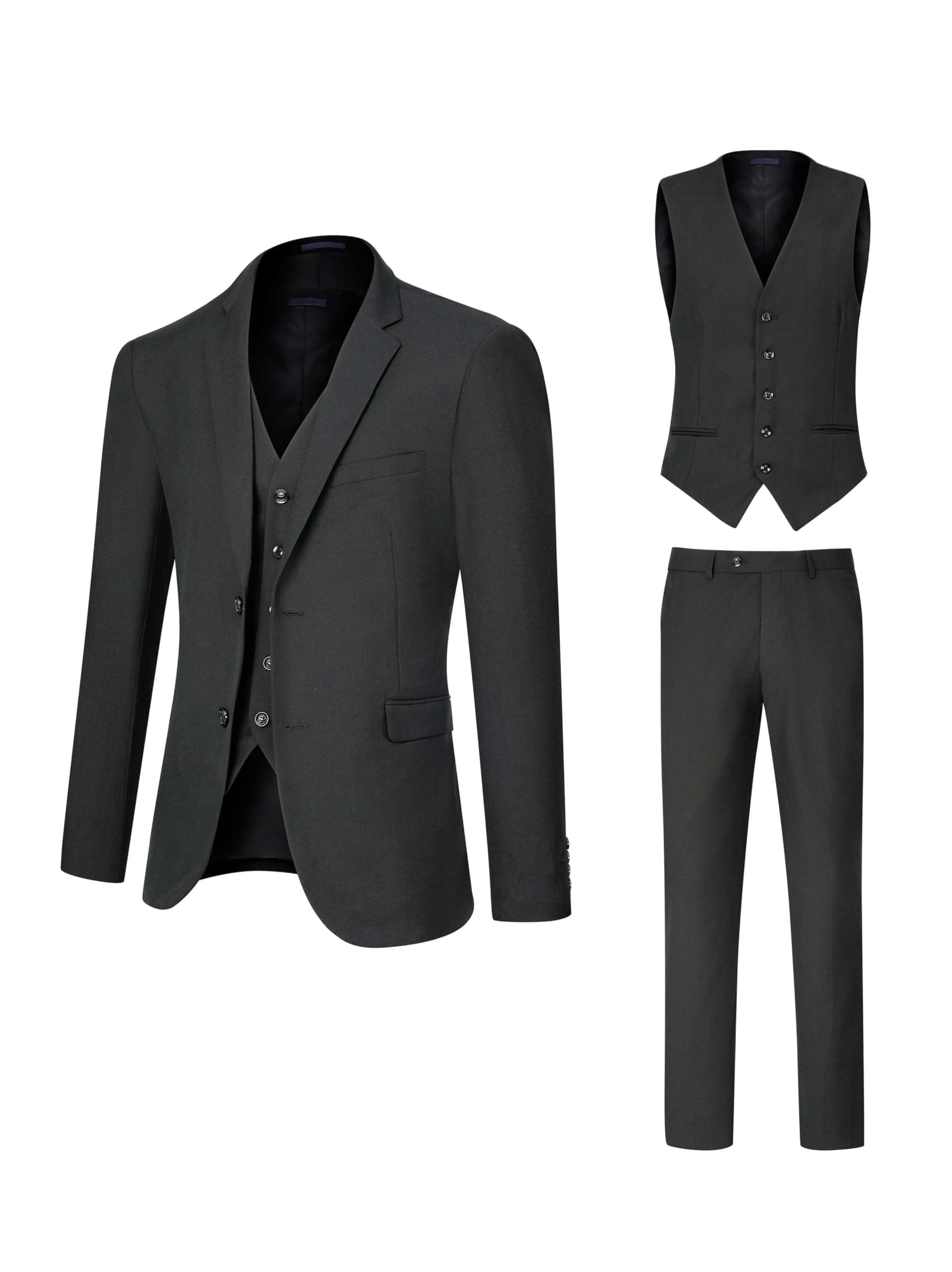 DEETRUST Men's Slim Fit 3 Piece Suit Set with Blazer and Multi-Functional Pockets